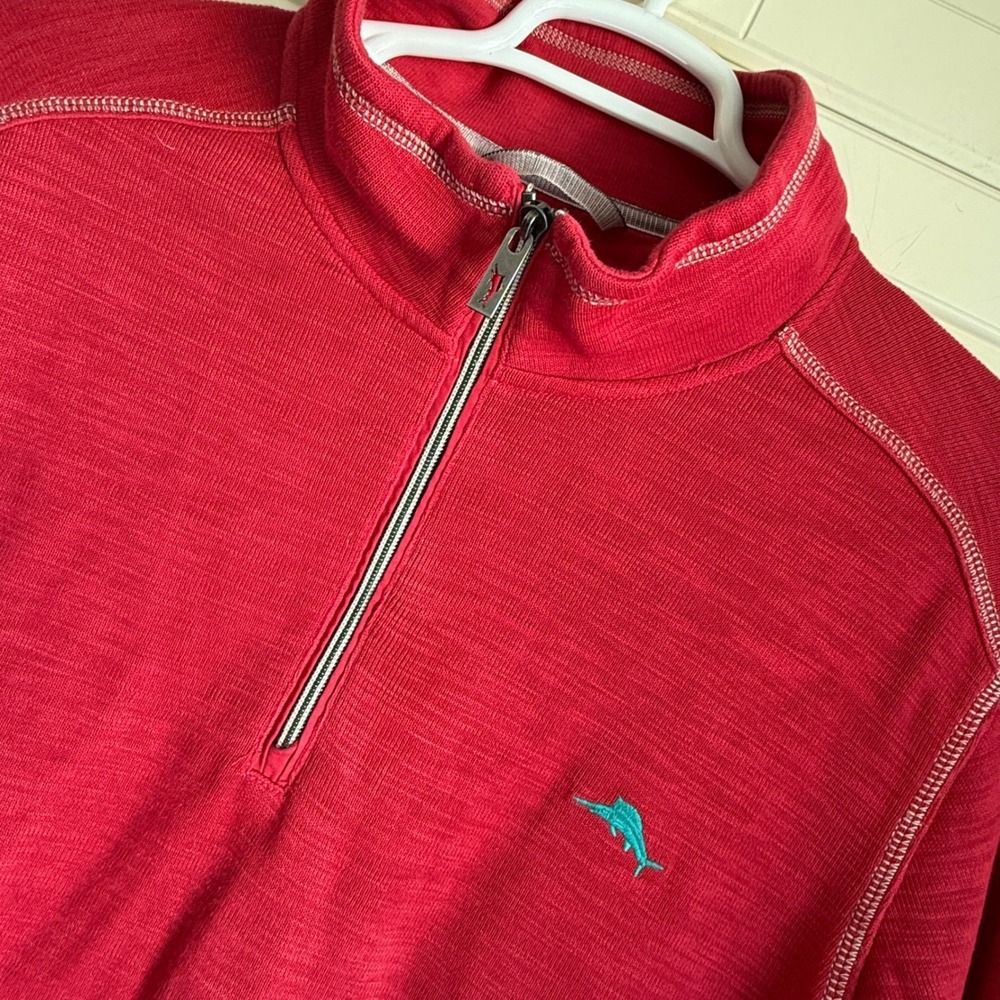 Tommy Bahama Mens XL Red‎ Pima Cotton Tencel Blend Quarter Zip Pullover Sweater